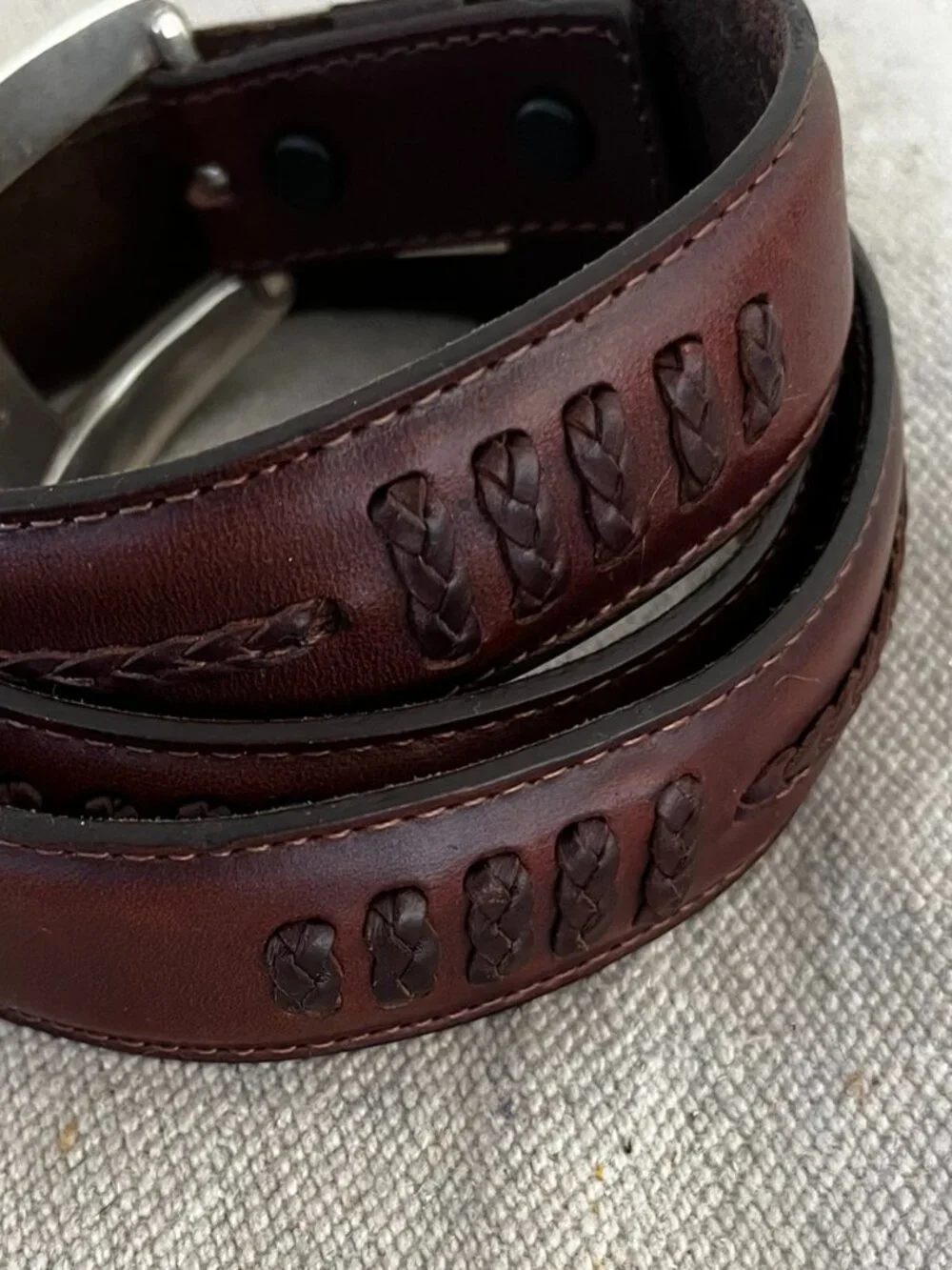Vintage 1993 Onyx By Brighton Brown Leather Braided Insert Western Belt sz 38
